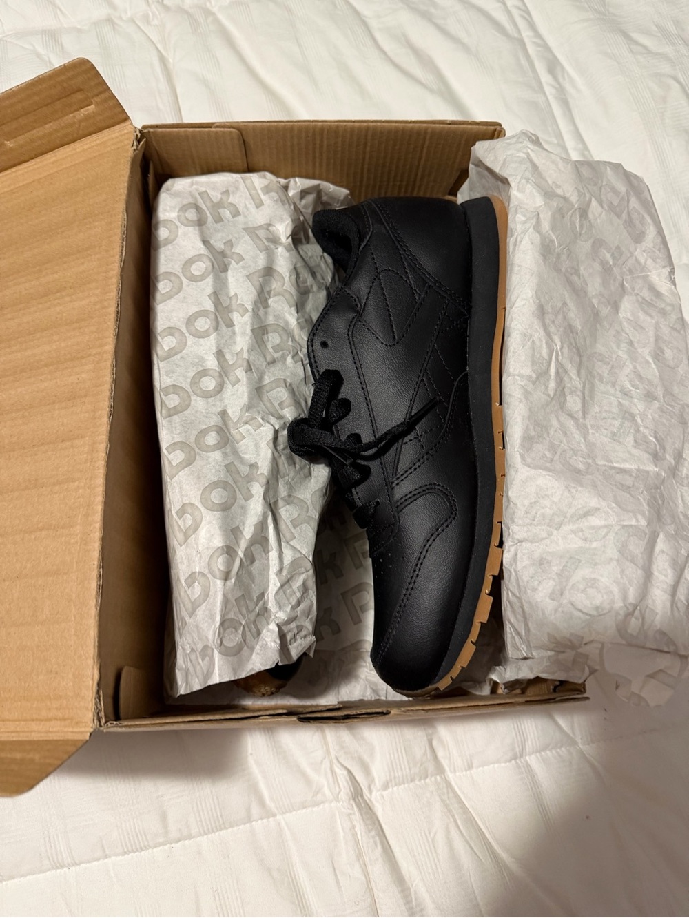 Reebok Classics Youth Black Leather Sneaker with Gum Sole